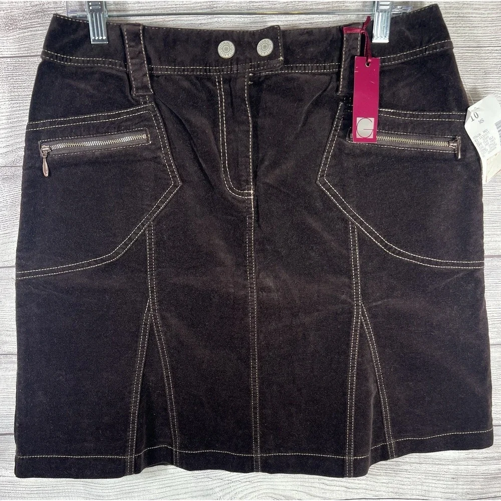 NWT Gitano Vintage Y2K Brown Velvet Mini Skirt Size 10 Zip‎ Pocket